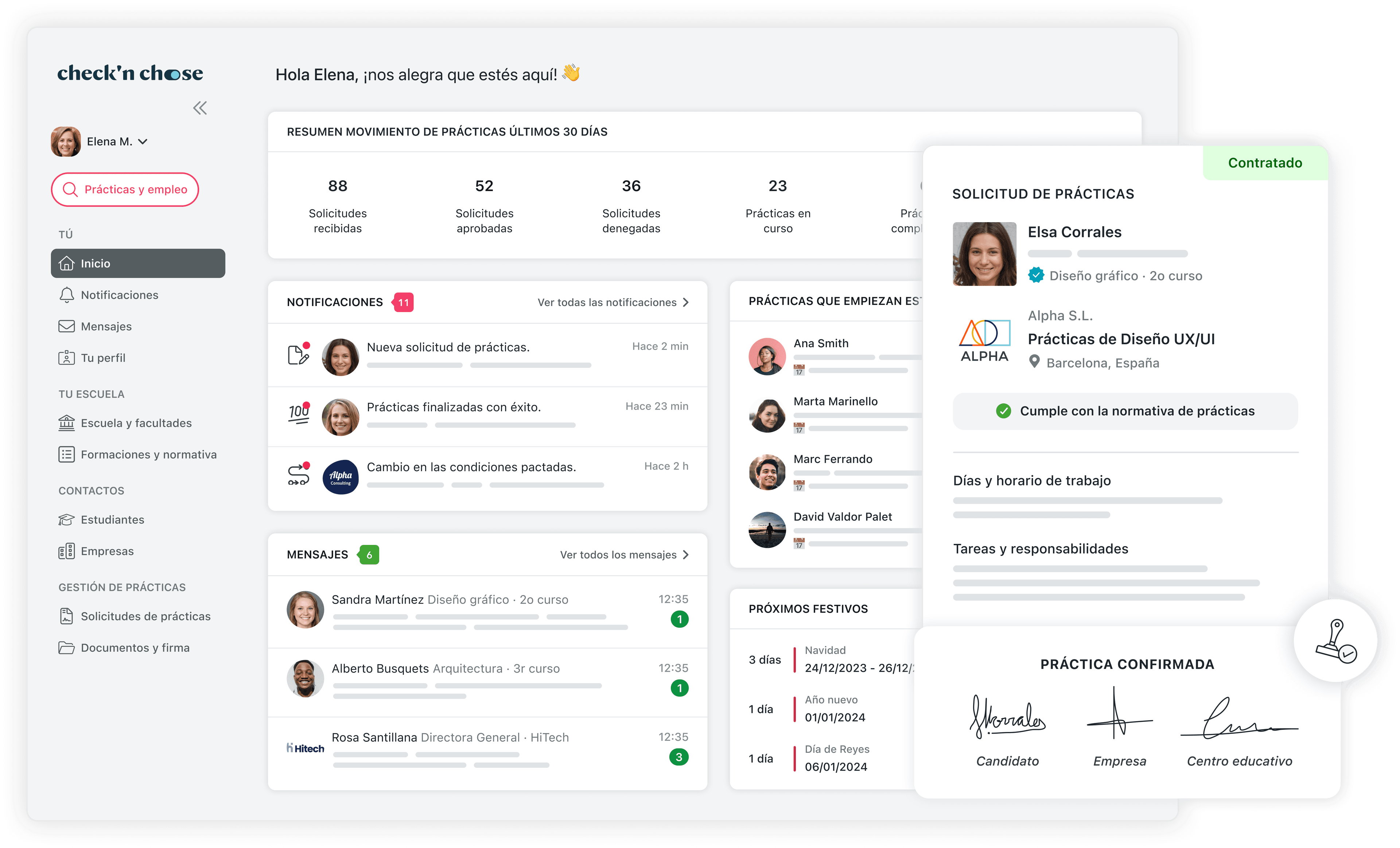 Check'n Choose — panel de gestión de prácticas